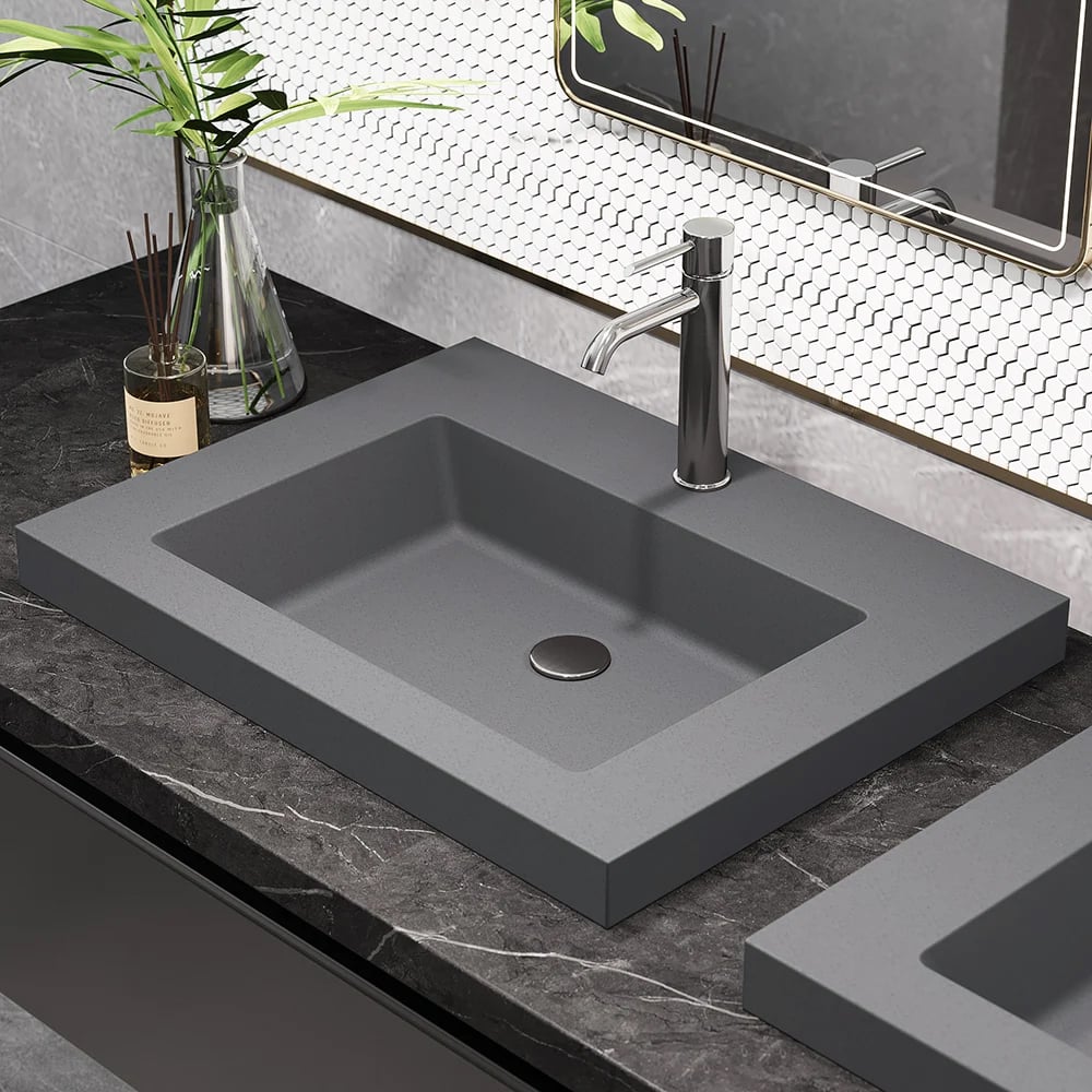 Customer Reviews for 23"Rectangular Concrete Gray Drop-in Bathroom Sink 