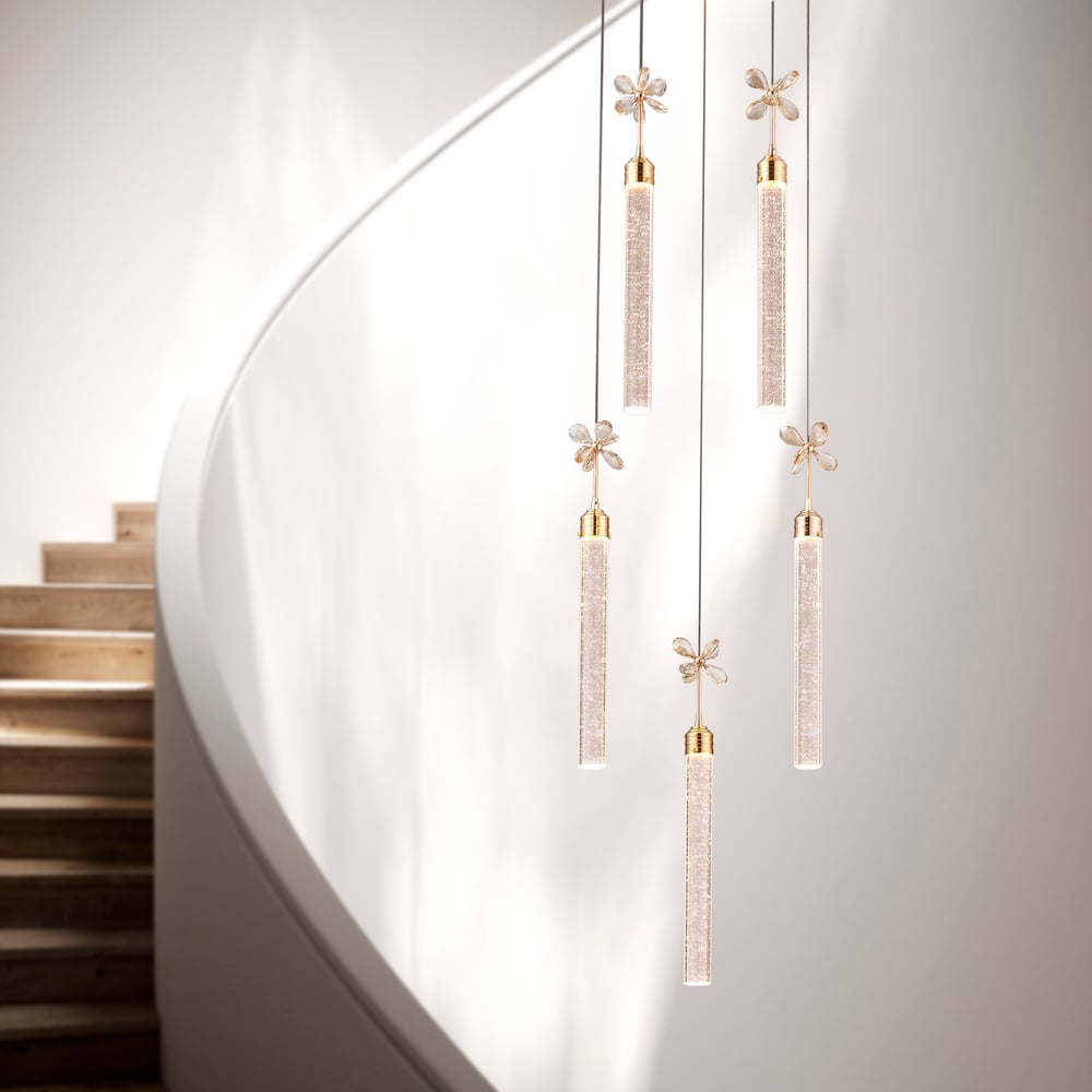 Modern 59" Gold LED Chandelier with Bubble Acrylic Shades – Remote-Controlled Dimmable