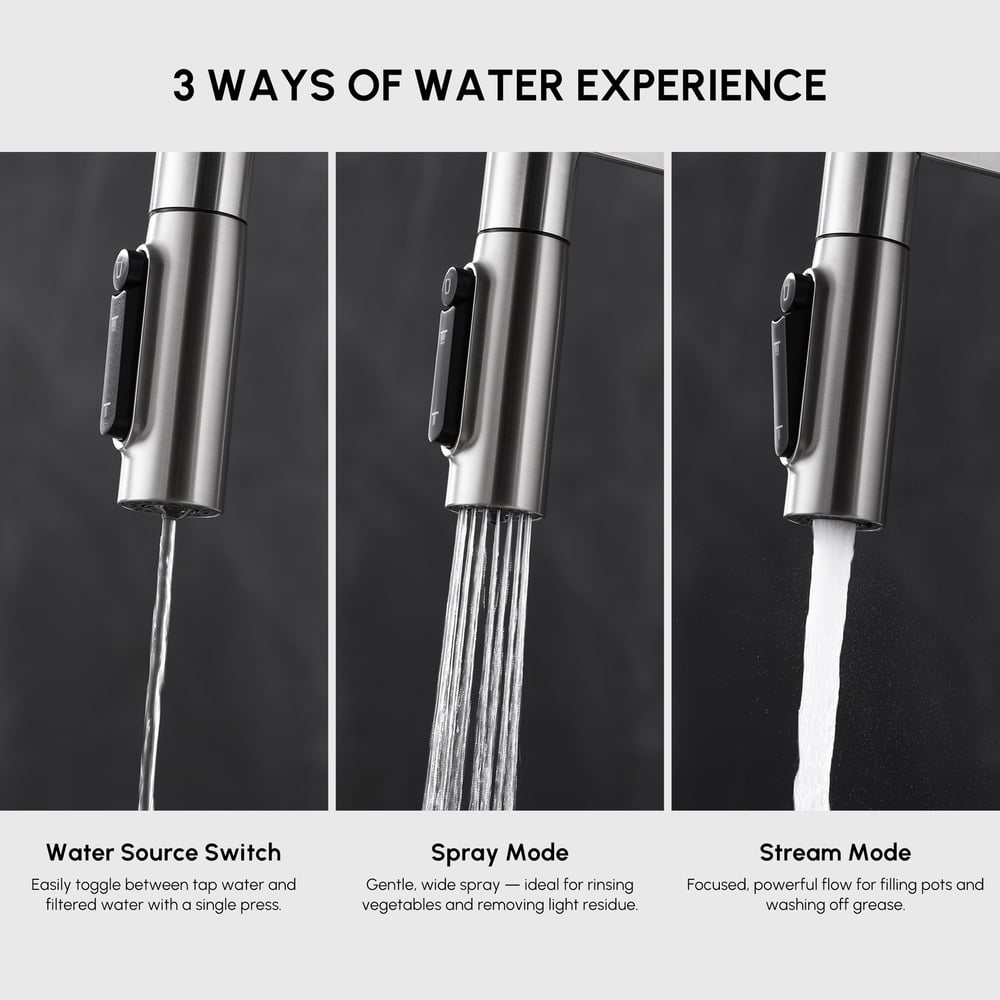Pull-Down Kitchen Faucet with Filtered Water Mode – Brushed Nickel, Stainless Steel