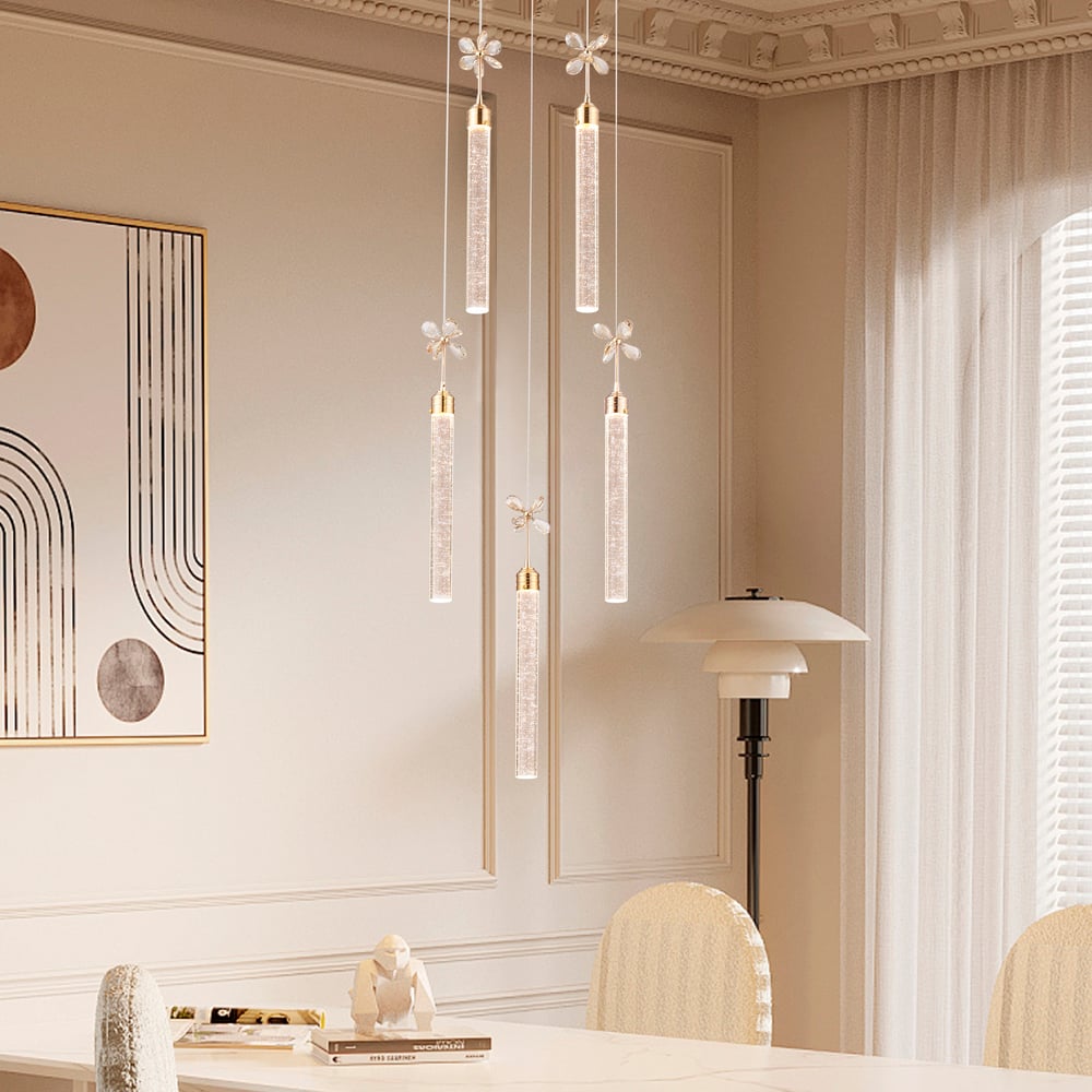 Modern 59" Gold LED Chandelier with Bubble Acrylic Shades – Remote-Controlled Dimmable