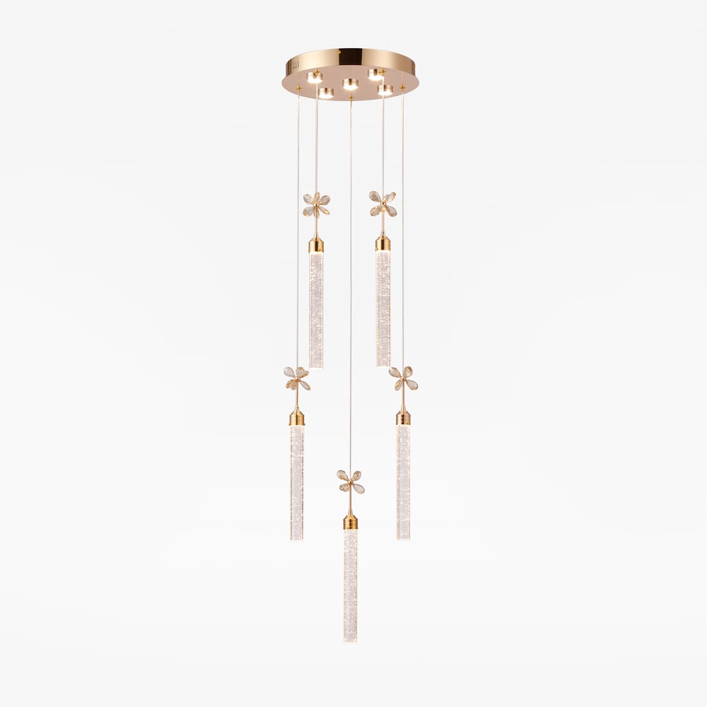 Modern 59" Gold LED Chandelier with Bubble Acrylic Shades – Remote-Controlled Dimmable