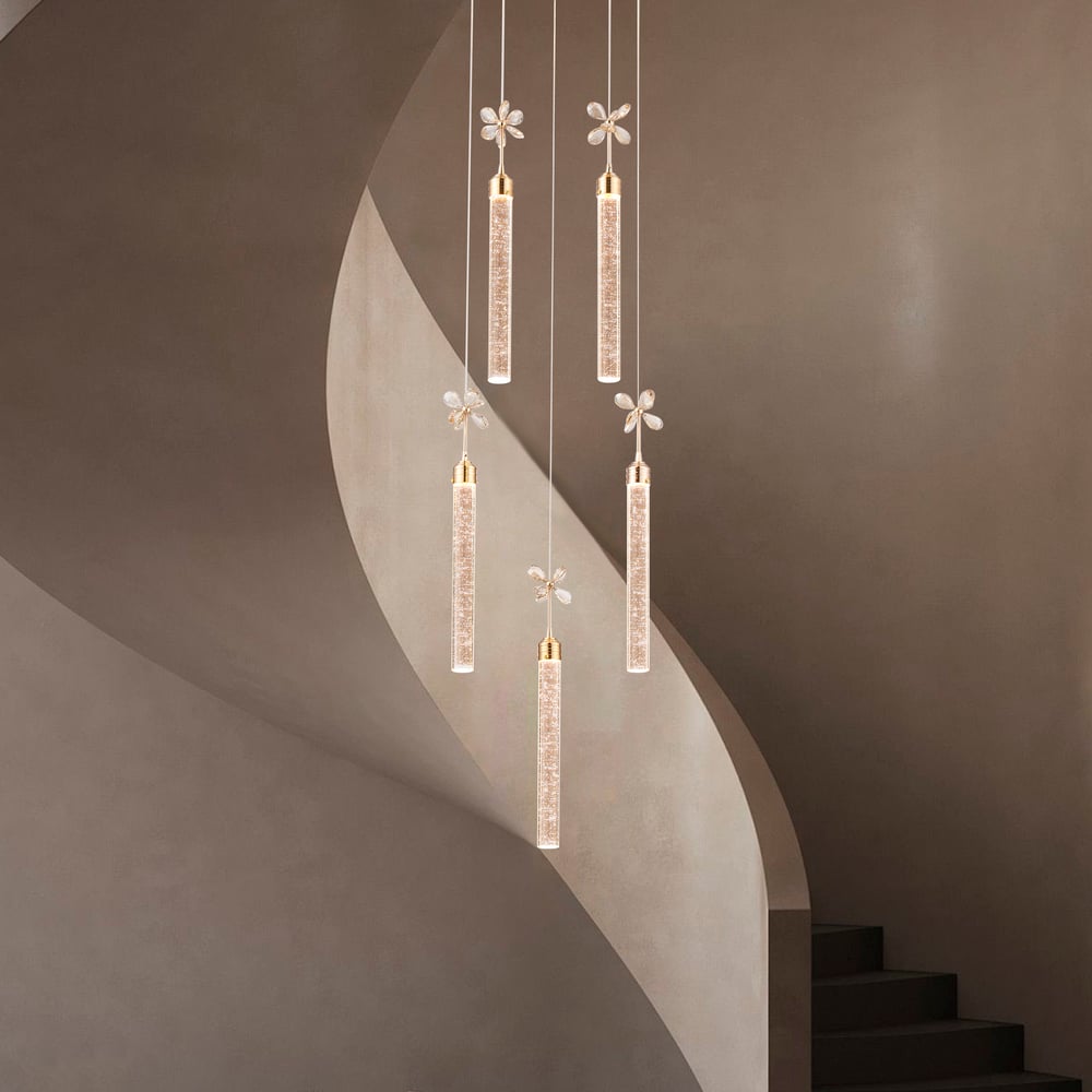 Modern 59" Gold LED Chandelier with Bubble Acrylic Shades – Remote-Controlled Dimmable