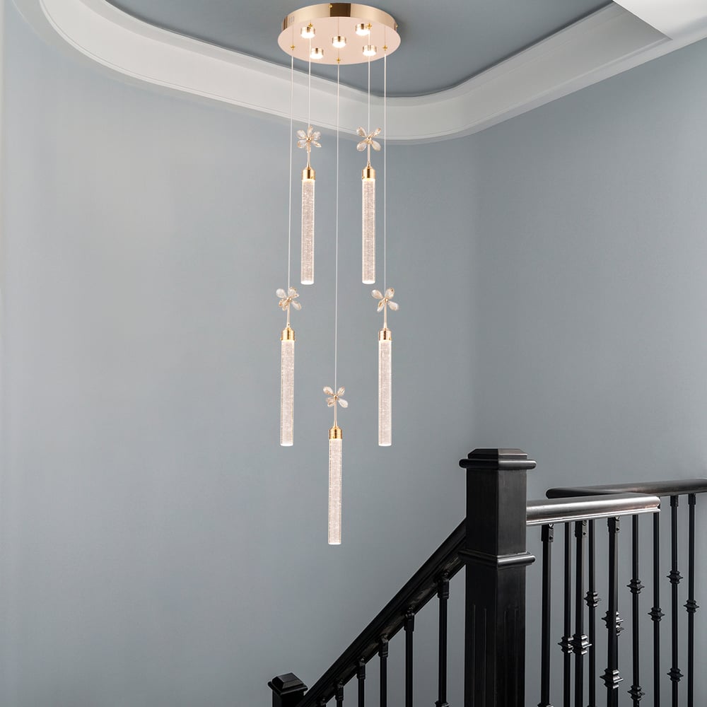 Modern 59" Gold LED Chandelier with Bubble Acrylic Shades – Remote-Controlled Dimmable