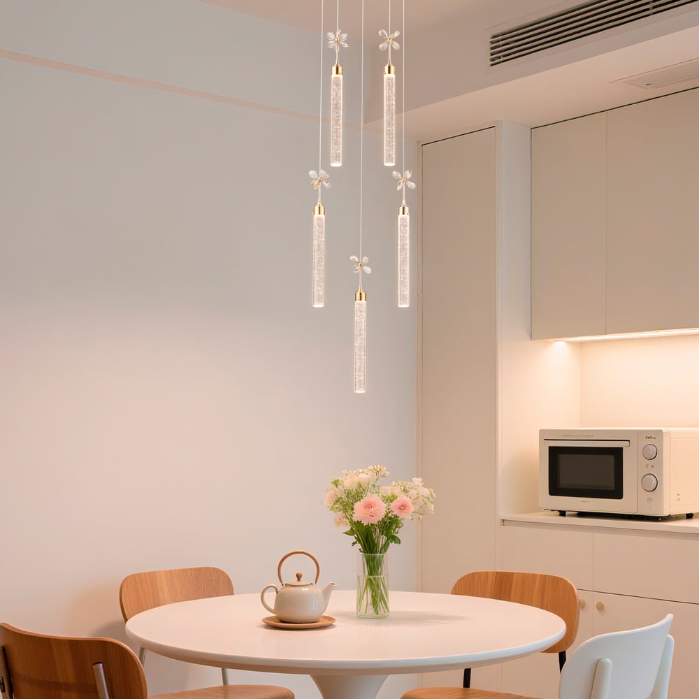 Modern 59" Gold LED Chandelier with Bubble Acrylic Shades – Remote-Controlled Dimmable