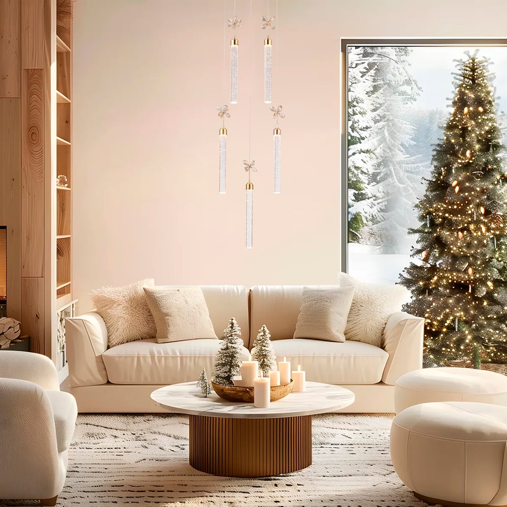 Modern 59" Gold LED Chandelier with Bubble Acrylic Shades – Remote-Controlled Dimmable