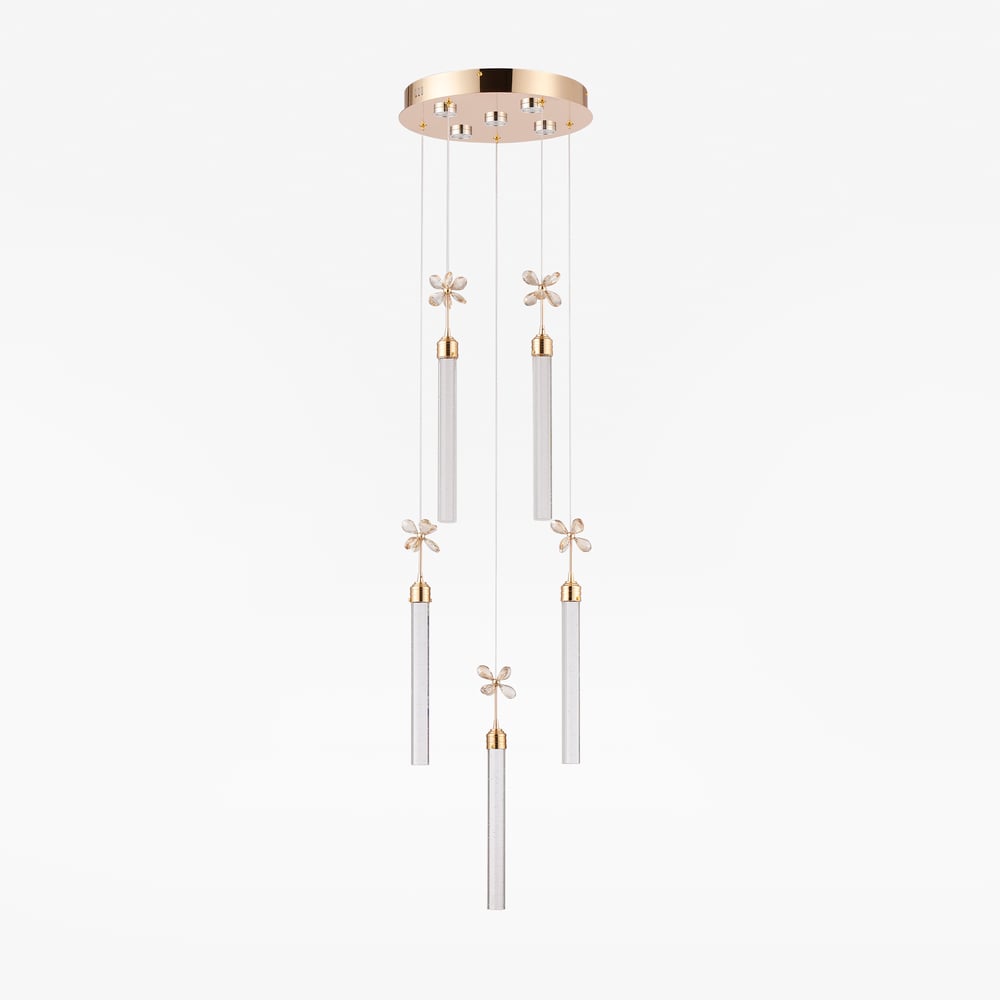 Modern 59" Gold LED Chandelier with Bubble Acrylic Shades – Remote-Controlled Dimmable