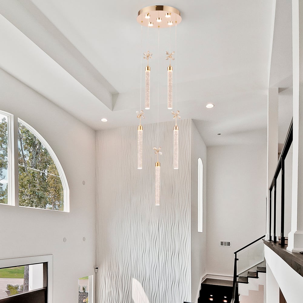Modern 59" Gold LED Chandelier with Bubble Acrylic Shades – Remote-Controlled Dimmable