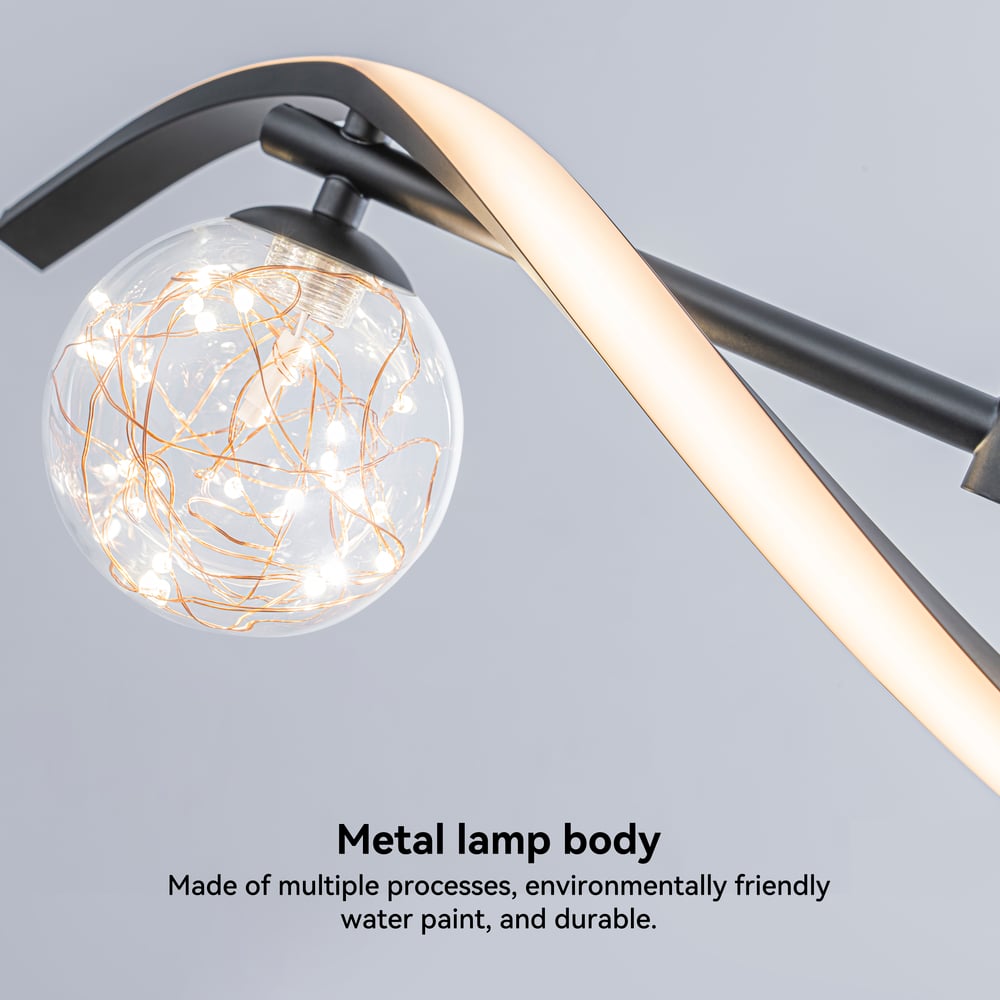 LED Linear Kitchen Island Light – 4-Light Dimmable Black Fixture with Glass Globe Shades window image