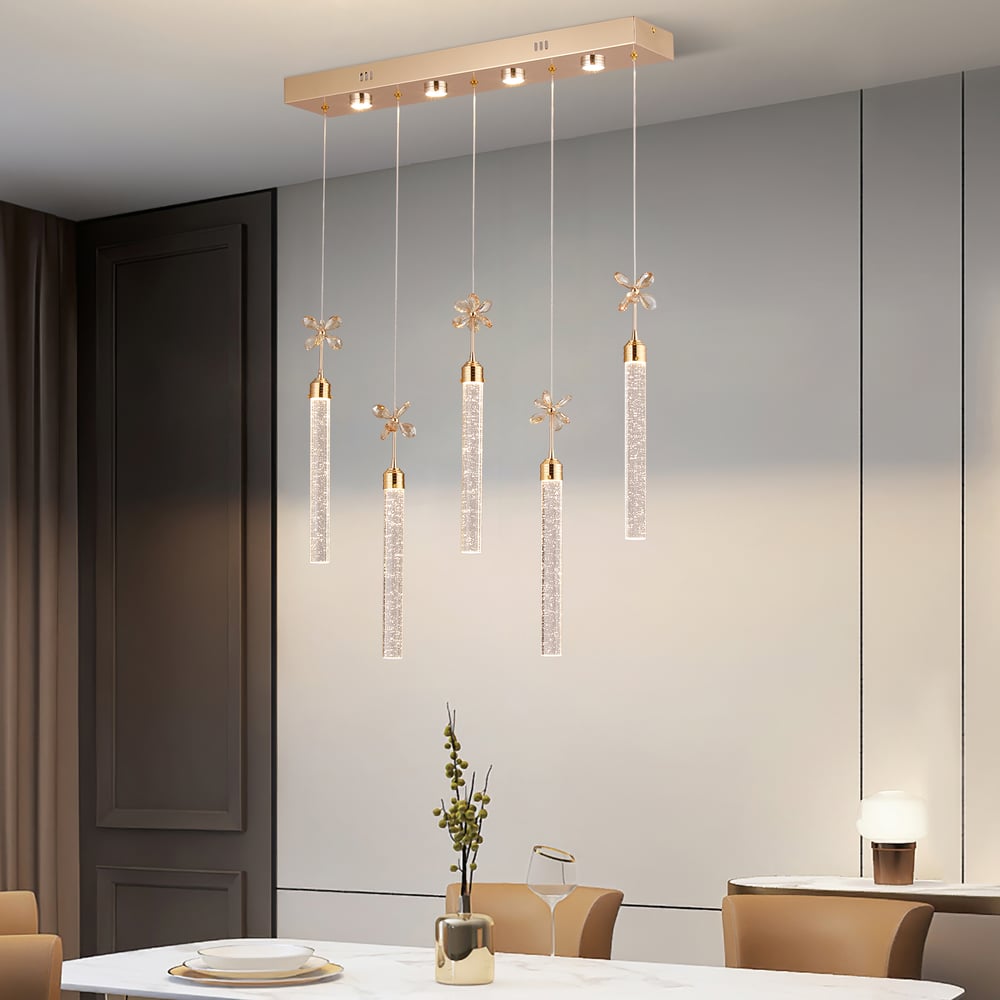 Luxury Gold LED Dining Room Pendant Light – 28.3” Dimmable Ceiling Light
