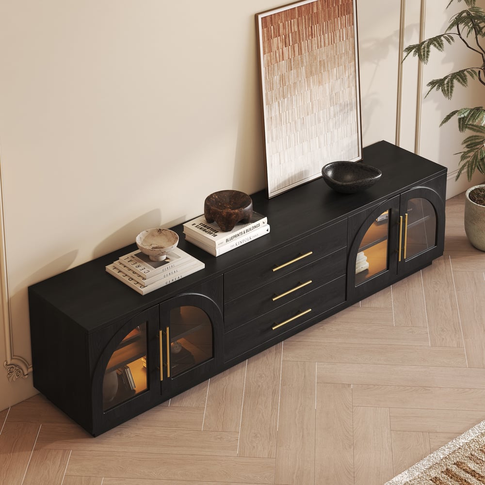 Arune 2030mm Arched Glass Doors TV Unit with Storage and LED window image