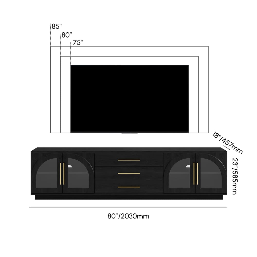 80" Arched Glass Doors TV Stand with Storage and LED