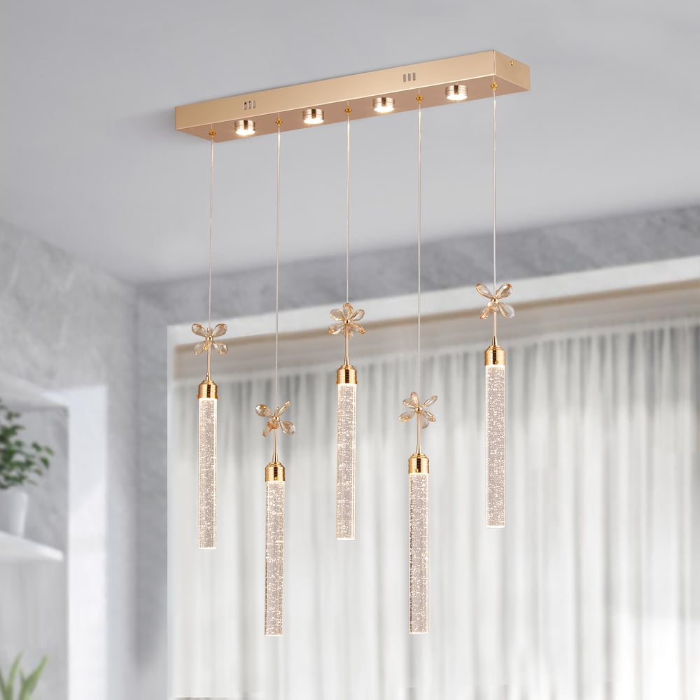 Luxury Gold LED Dining Room Pendant Light – 28.3” Dimmable Ceiling Light