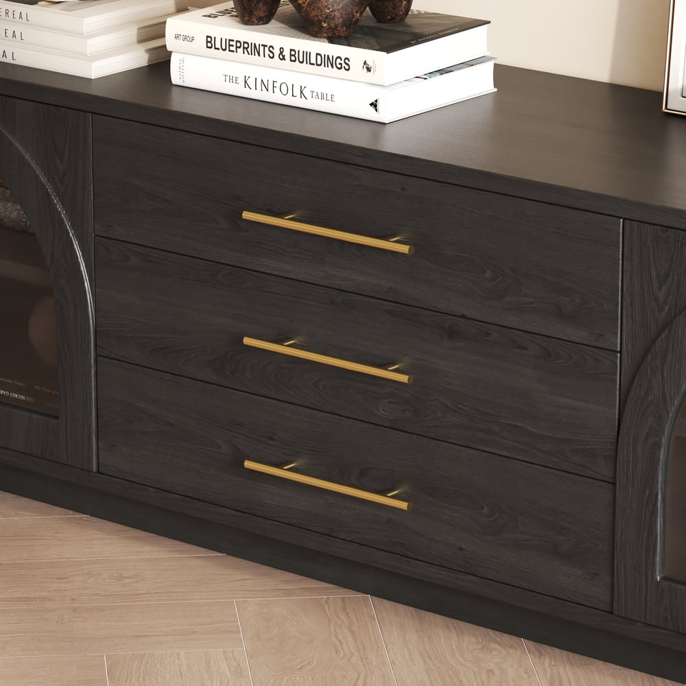 80" Arched Glass Doors TV Stand with Storage and LED