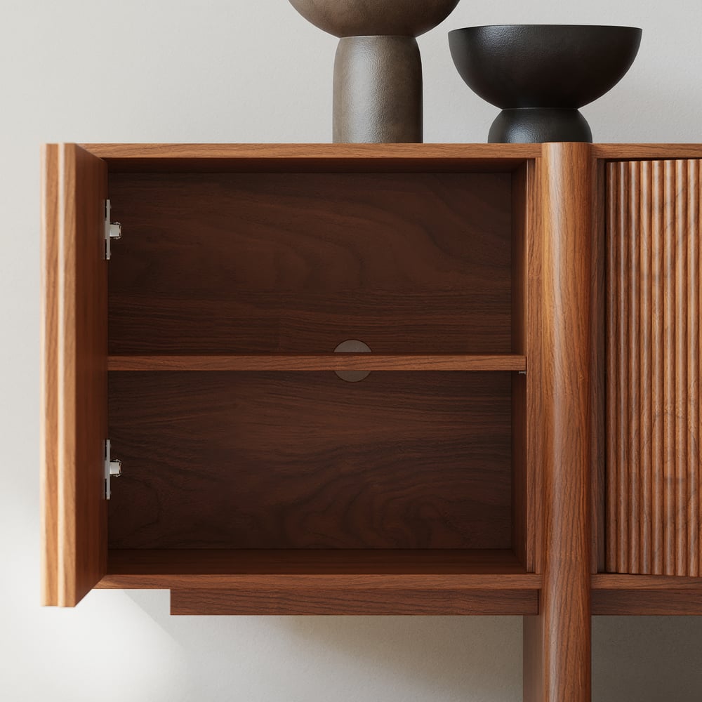 80" Walnut Solid Wood Fluted TV Stand
