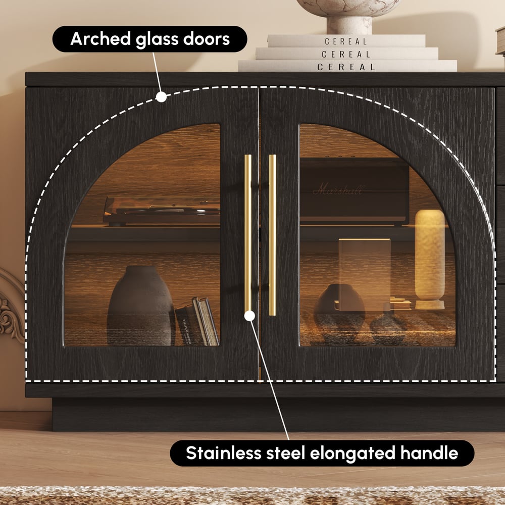 80" Arched Glass Doors TV Stand with Storage and LED