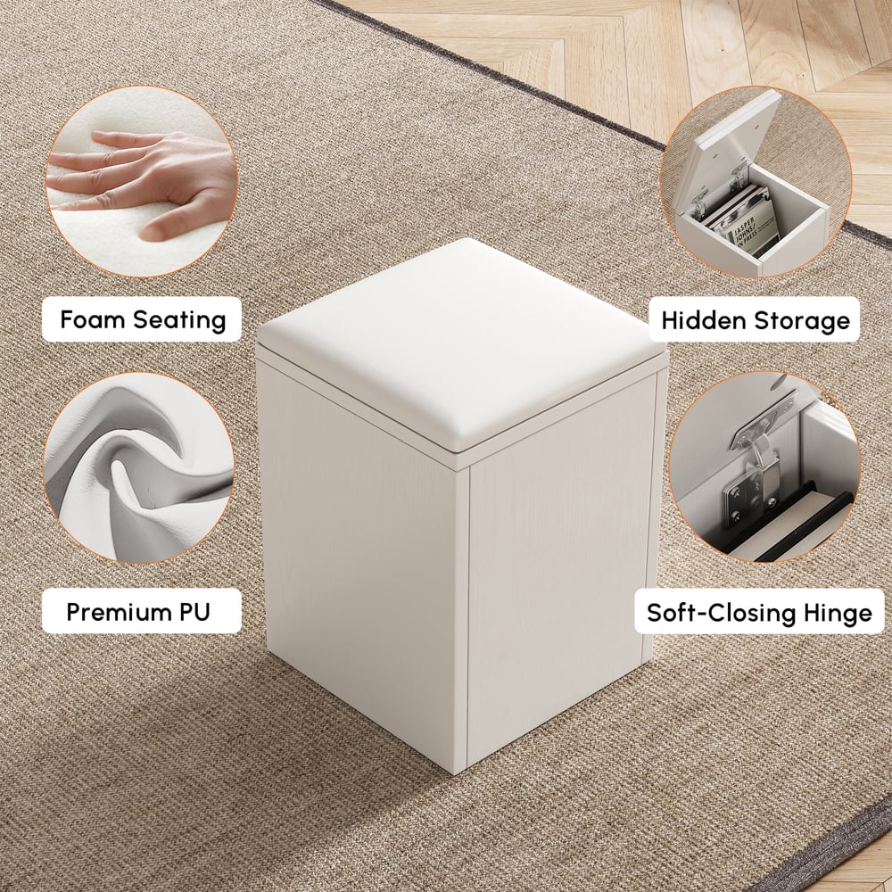 39" Lift-Top Foldable Natural & White Coffee Table with 4 Stools & Storage