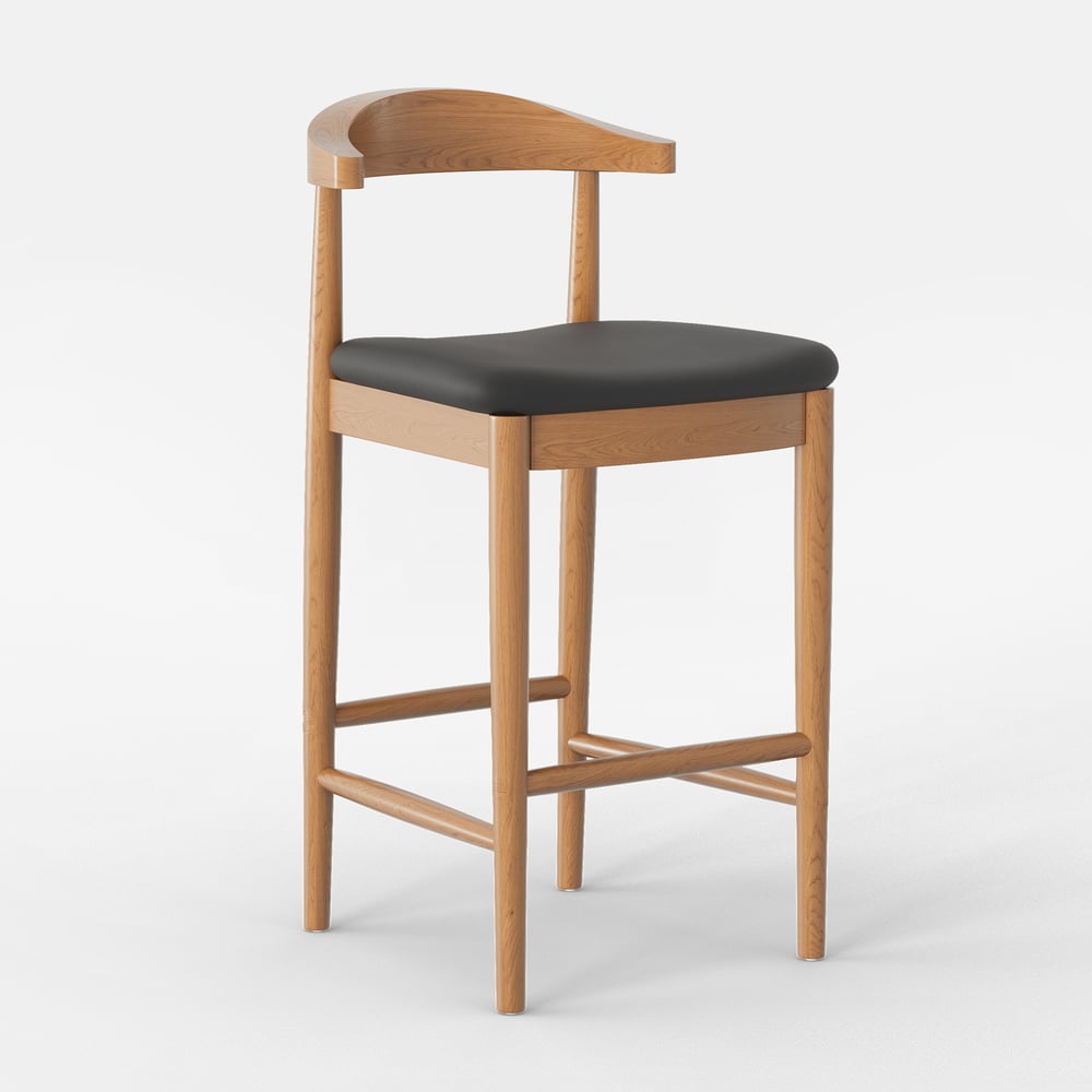 Acurv Modern Walnut Solid Wood Counter Stool with Black Faux Leather Upholstery window image