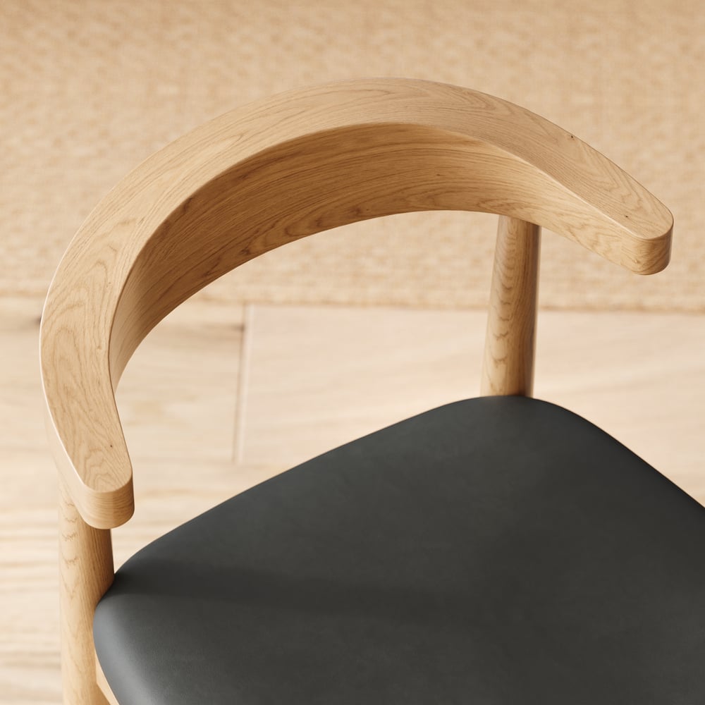 Acurv Modern Walnut Solid Wood Counter Stool with Black Faux Leather Upholstery window image