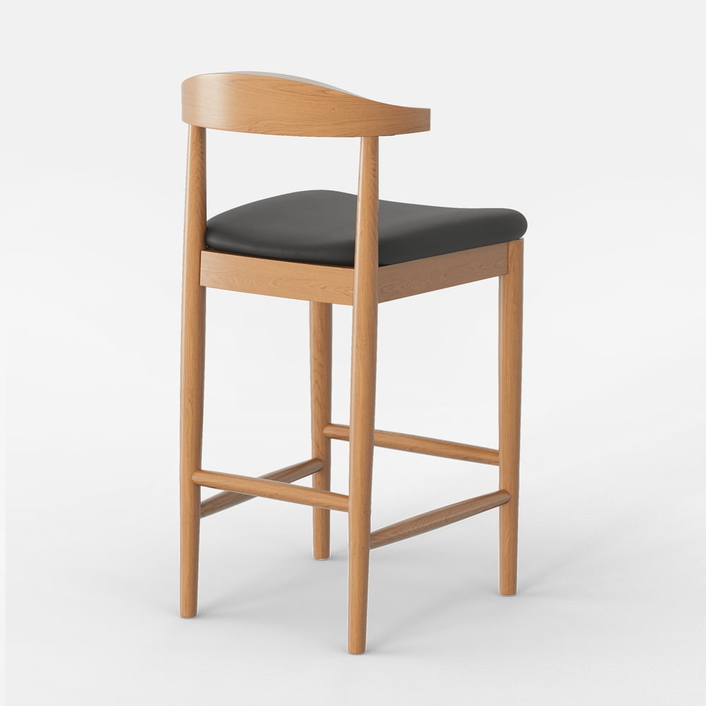 Acurv Modern Walnut Solid Wood Counter Stool with Black Faux Leather Upholstery window image