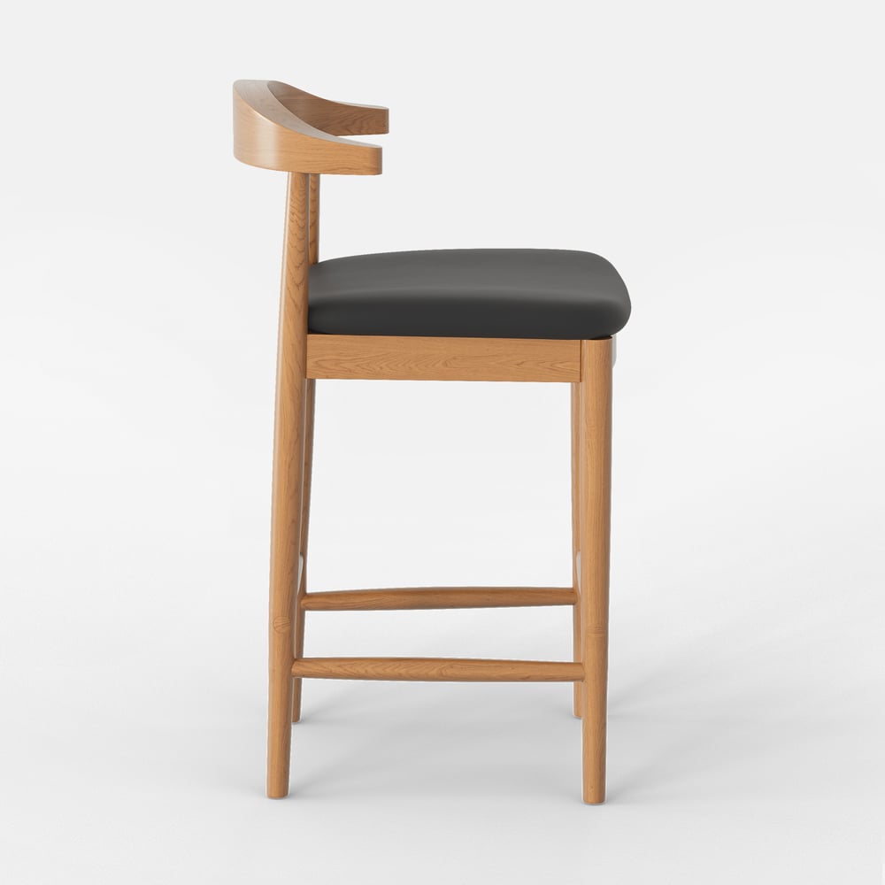 Acurv Modern Walnut Solid Wood Counter Stool with Black Faux Leather Upholstery window image