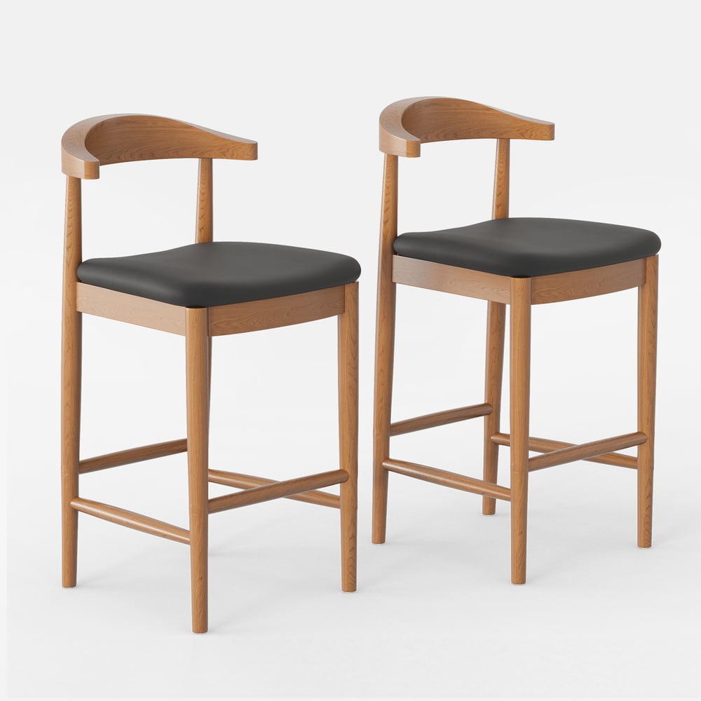 Acurv Modern Walnut Solid Wood Counter Stool with Black Faux Leather Upholstery window image