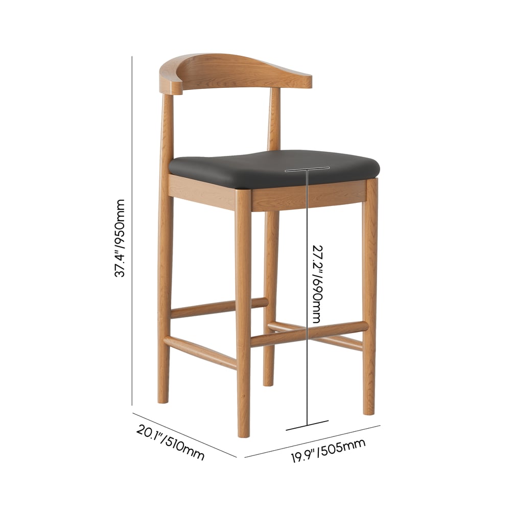 Acurv Modern Walnut Solid Wood Counter Stool with Black Faux Leather Upholstery weights dimensions image