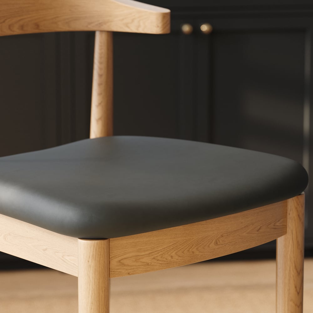 Acurv Modern Walnut Solid Wood Counter Stool with Black Faux Leather Upholstery window image