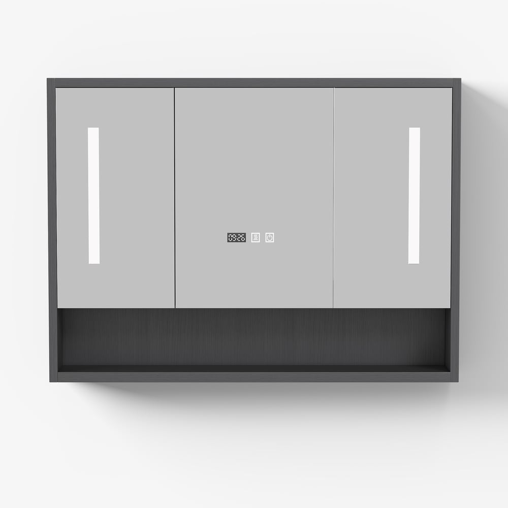 39" Black LED Medicine Cabinet with Adjustable Lighting, Demister & Digital Clock