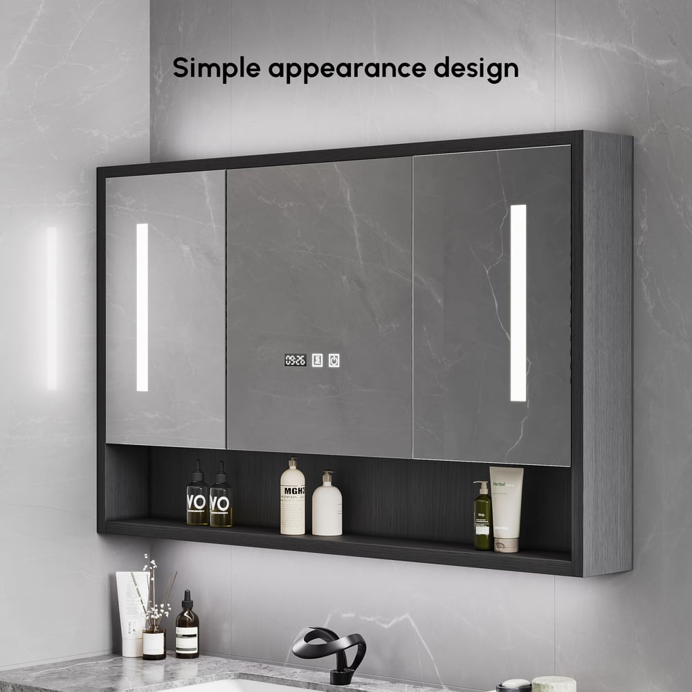 39" Black LED Medicine Cabinet with Adjustable Lighting, Demister & Digital Clock