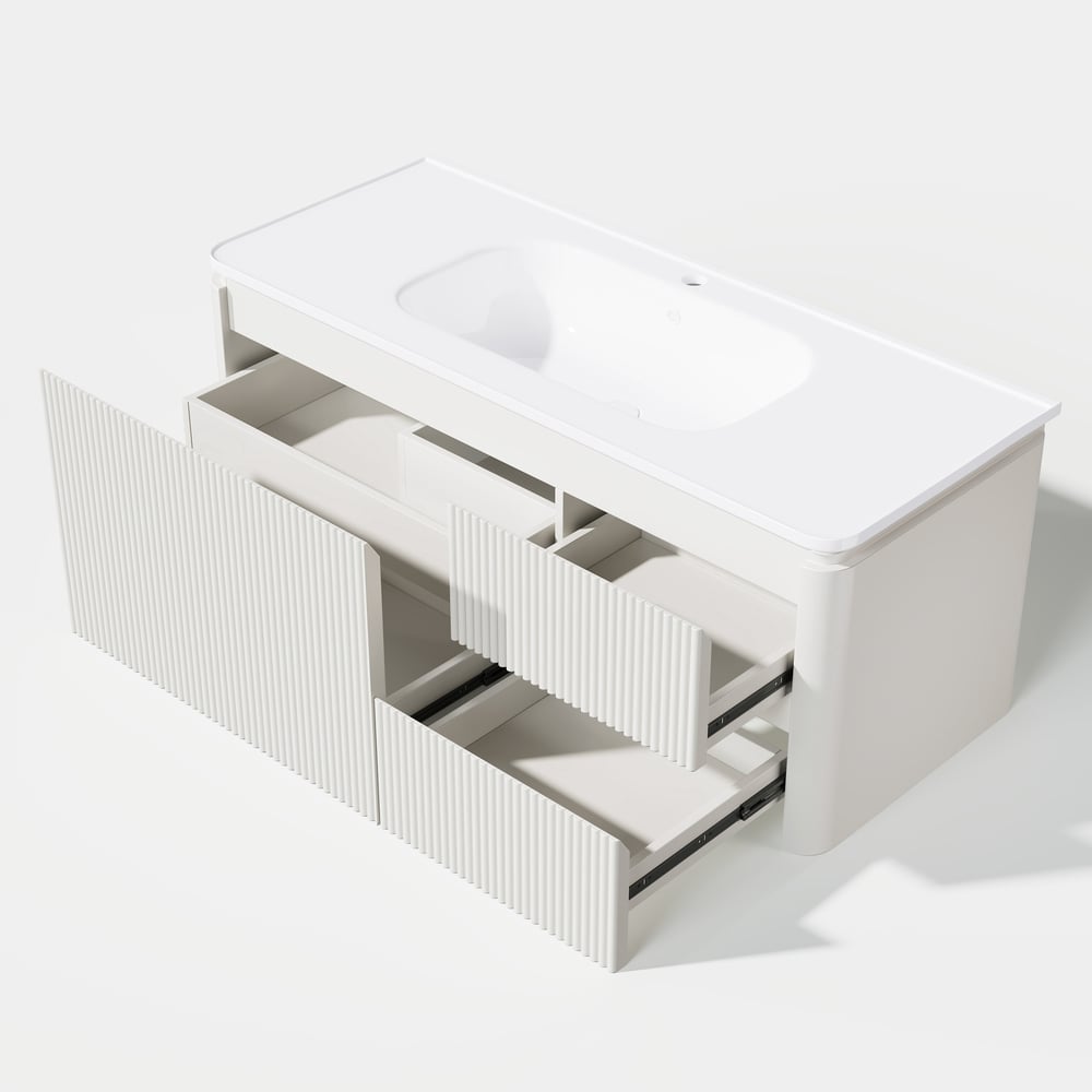 Juego de tocador de baño, moderno, blanco cálido, LED, flotante, 1200 mm, con lavabo