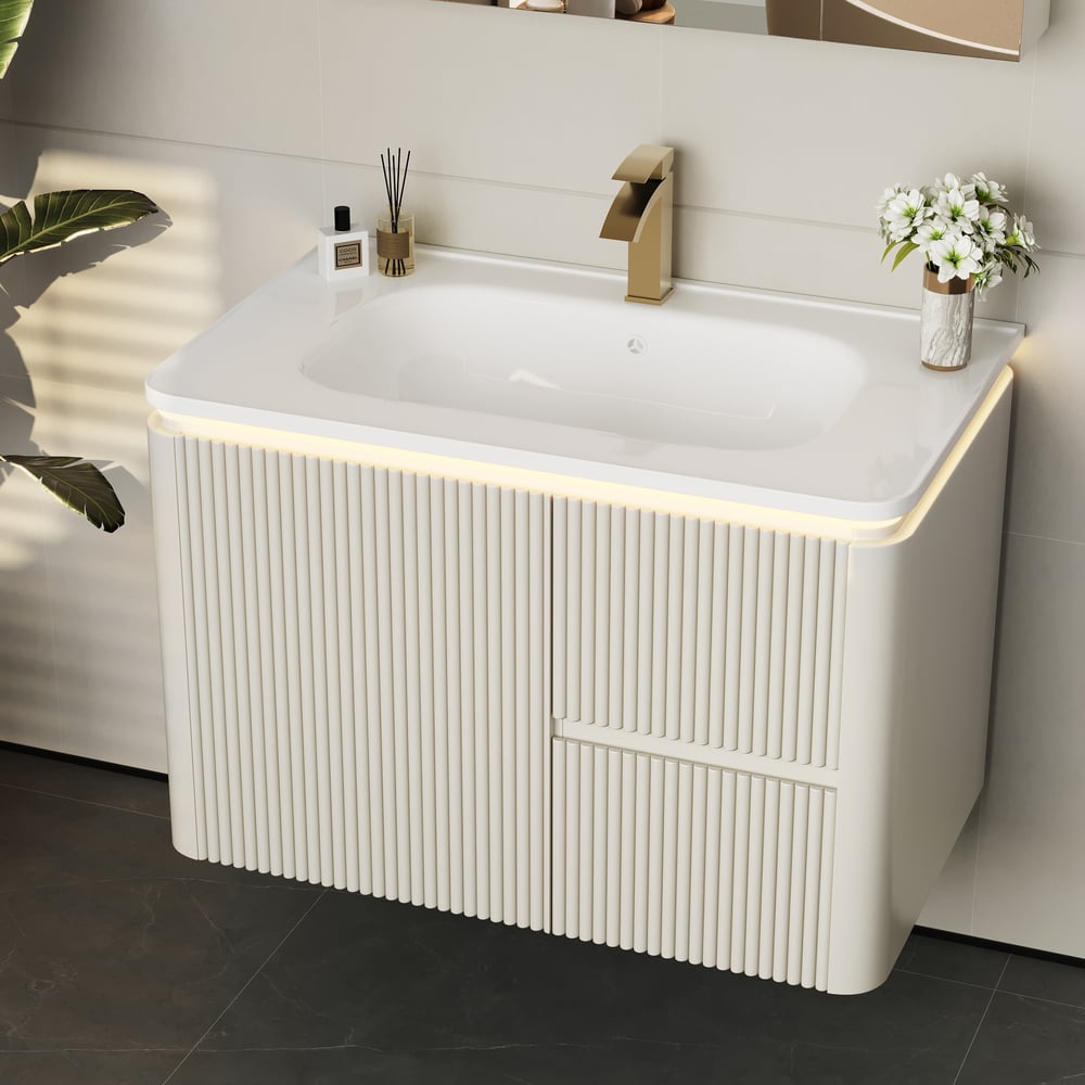 Bathroom Vanity Set 800mm Modern Warm White LED Floating Bathroom Vanity with Sink