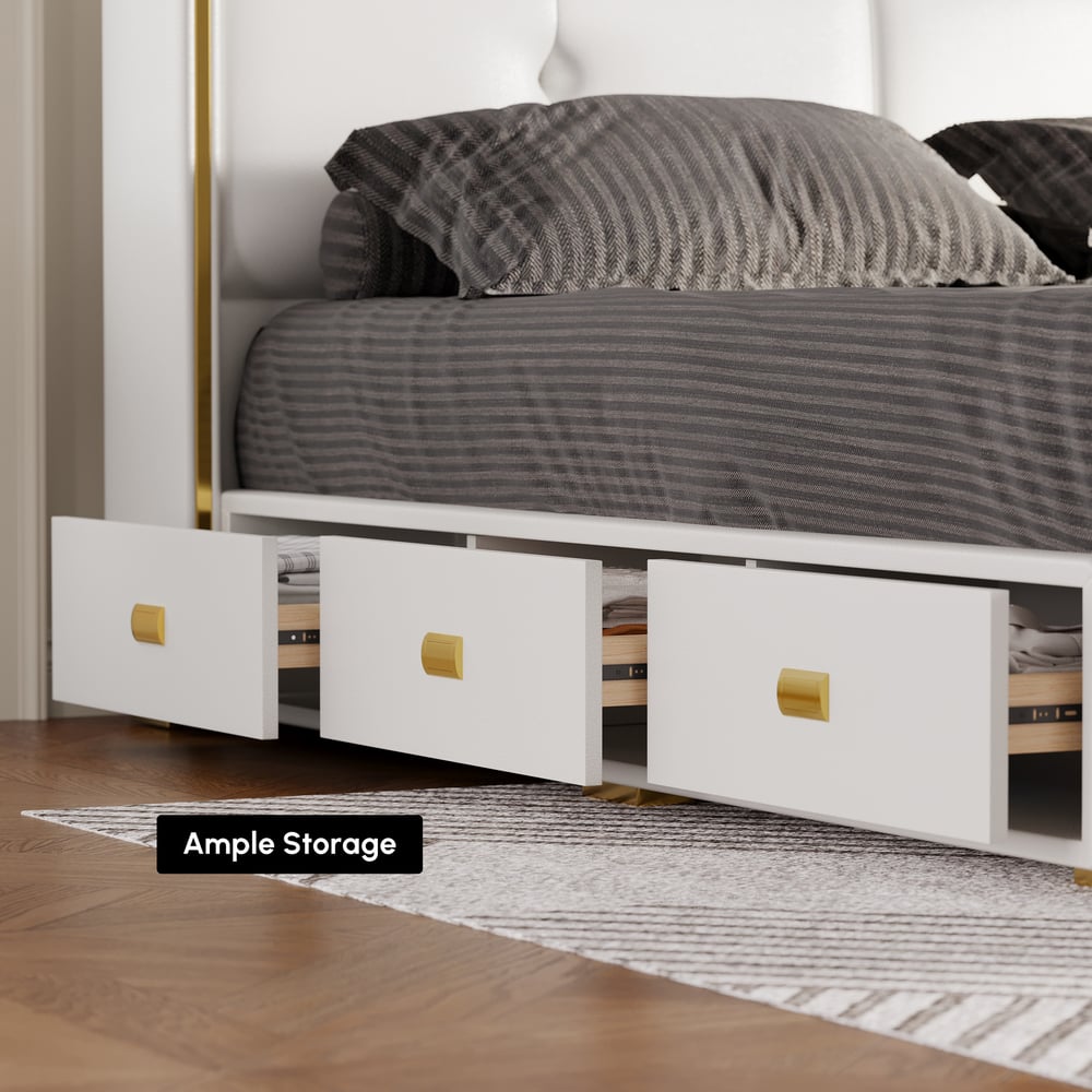 Leather Upholstered King Storage Bed with Wingback Headboard window image