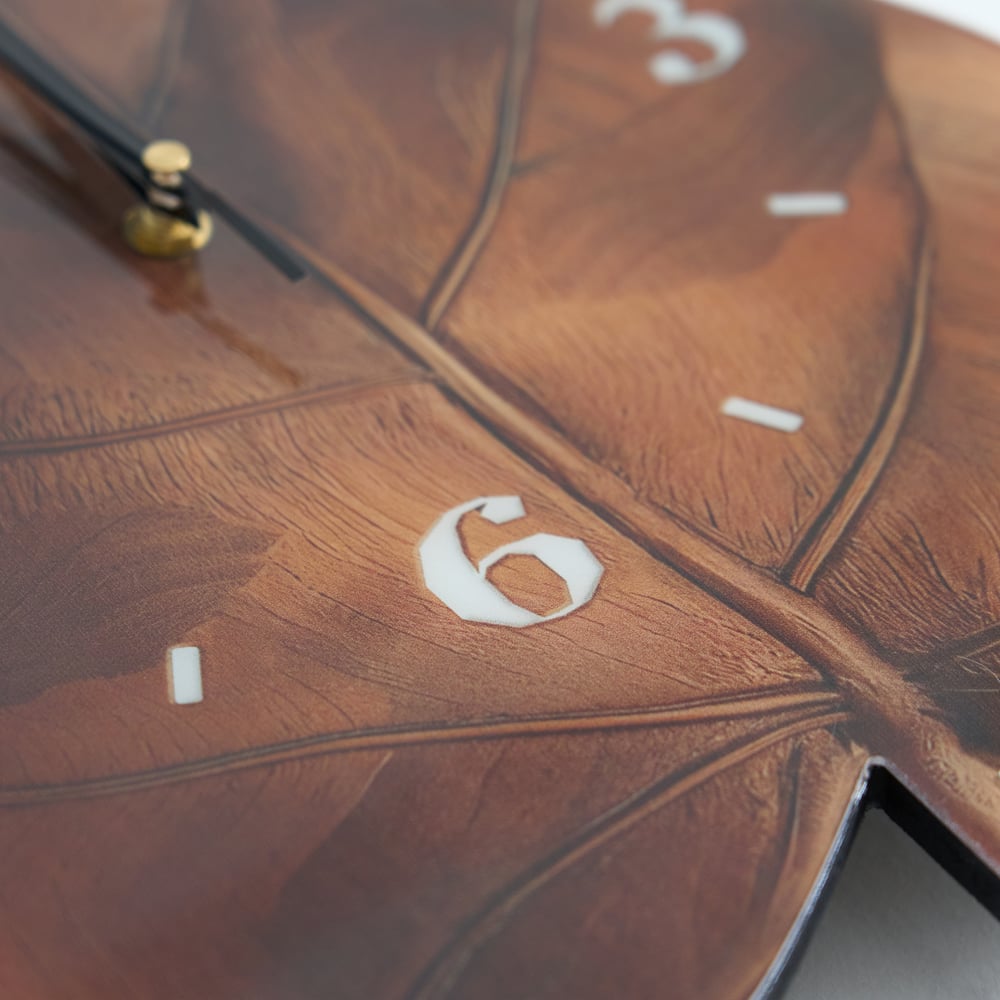 Rustic Leaf-Shaped Wall Clock with USB Light & Moving Pendulum – 28 Inches