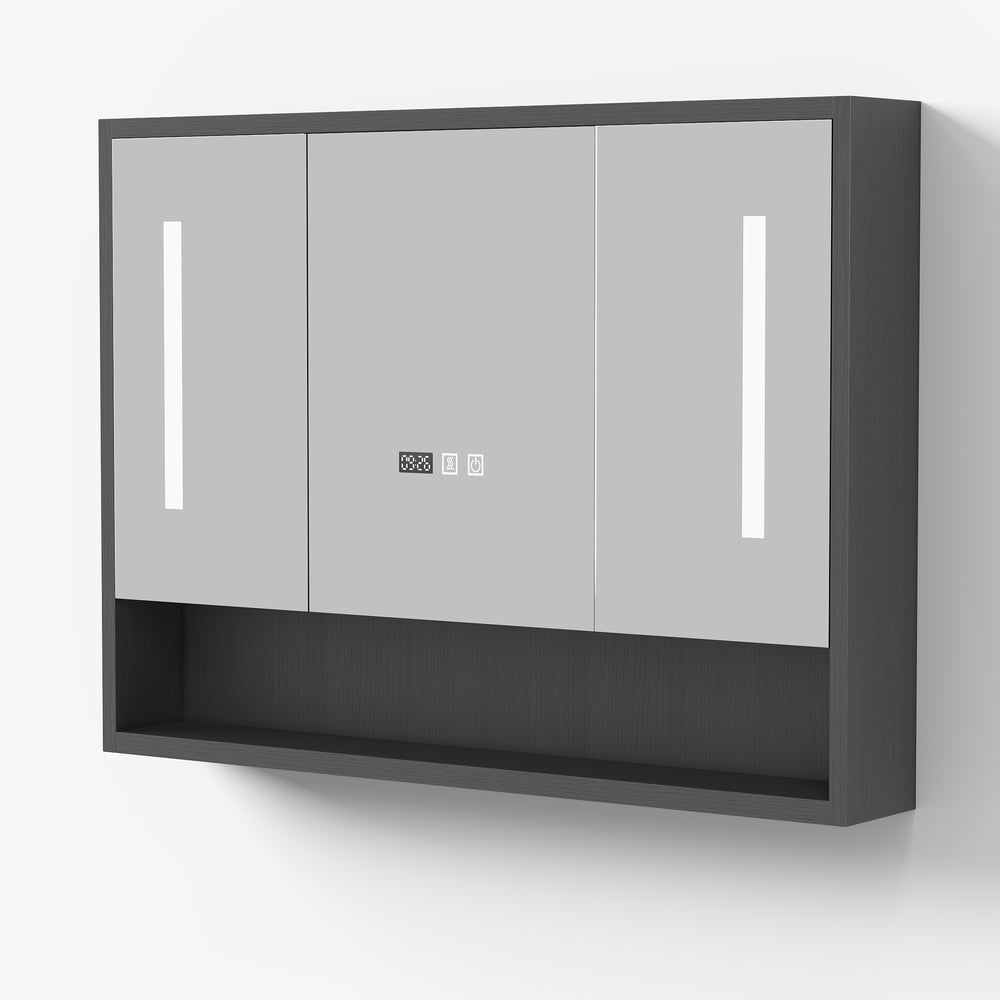 39" Black LED Medicine Cabinet with Adjustable Lighting, Demister & Digital Clock