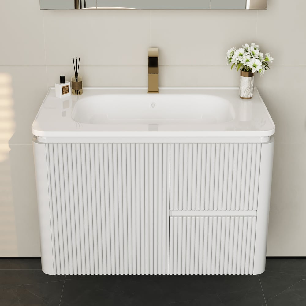 Bathroom Vanity Set 800mm Modern Warm White LED Floating Bathroom Vanity with Sink