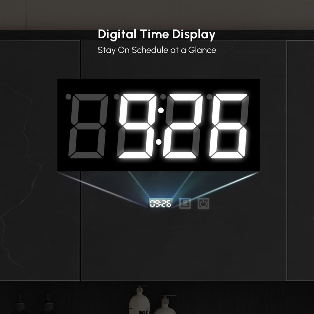 39" Black LED Medicine Cabinet with Adjustable Lighting, Demister & Digital Clock