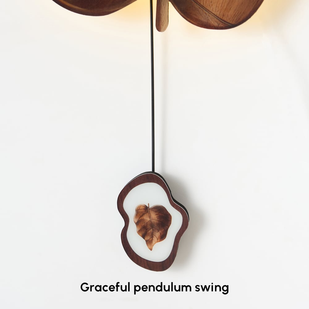 Rustic Leaf-Shaped Wall Clock with USB Light & Moving Pendulum – 28 Inches