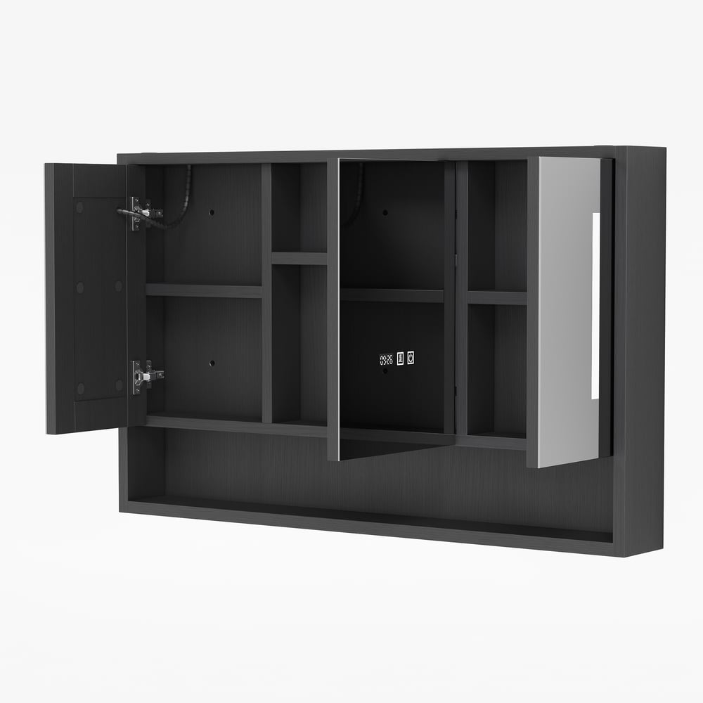 39" Black LED Medicine Cabinet with Adjustable Lighting, Demister & Digital Clock