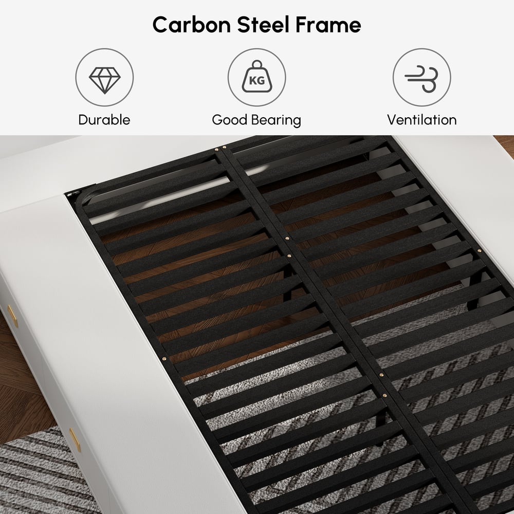 Leather Upholstered King Storage Bed with Wingback Headboard window image