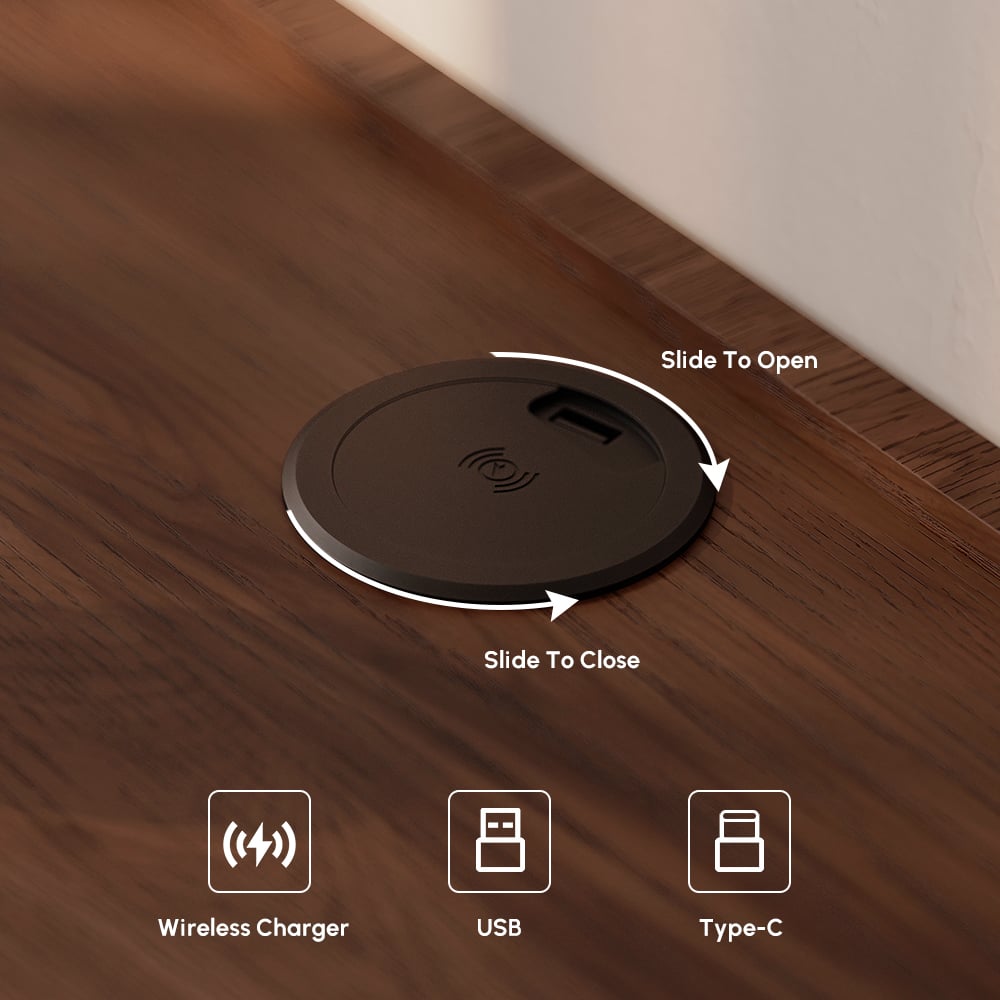 King Solid Wood Bed with Leather Extended Headboard & Floating Smart Nightstand Set window image