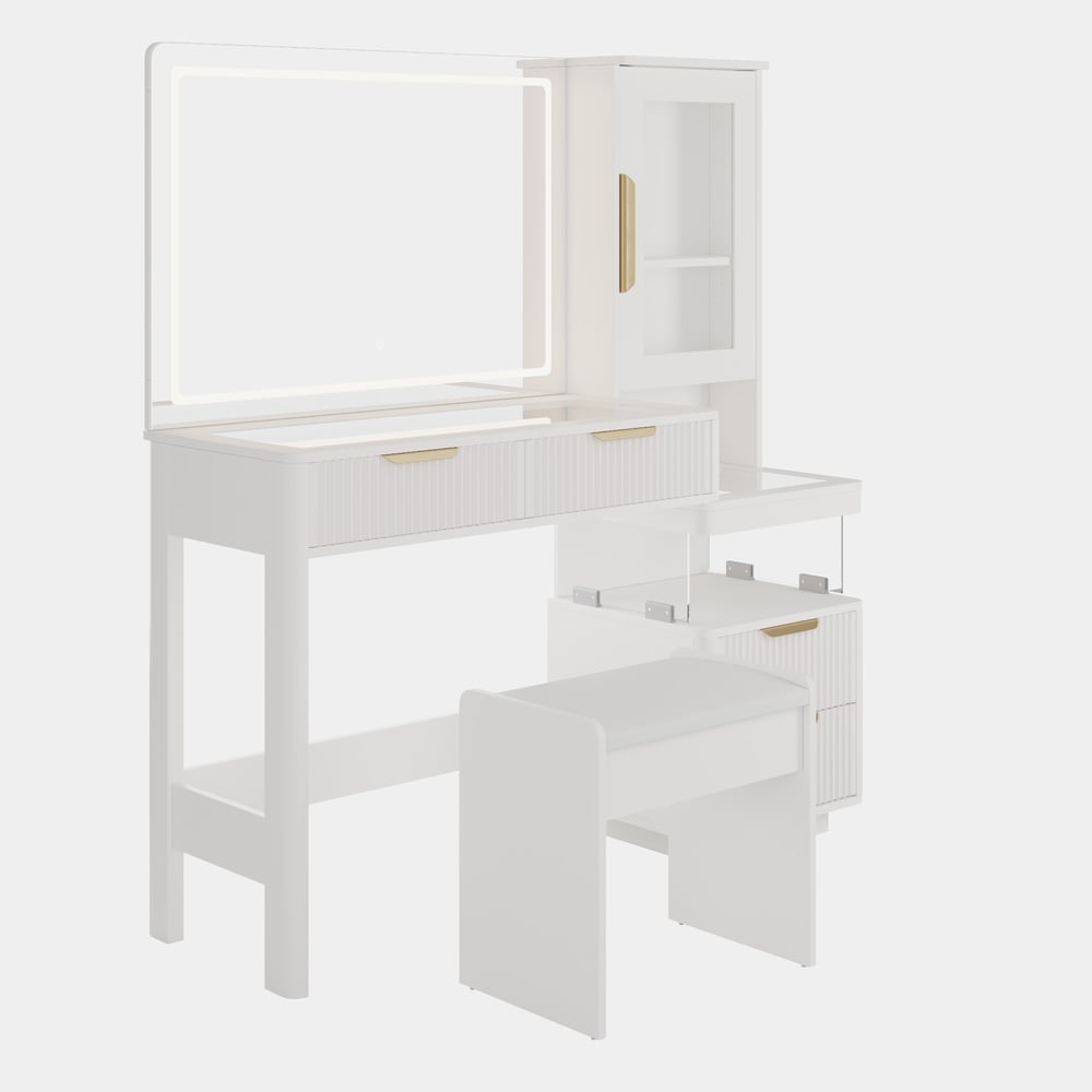 50" Fluted Makeup Vanity Set with Charger & LED Mirror