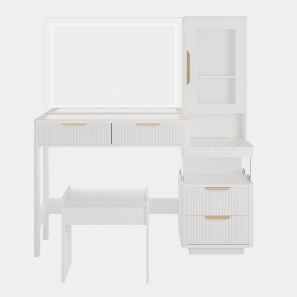 50" Fluted Makeup Vanity Set with Charger & LED Mirror