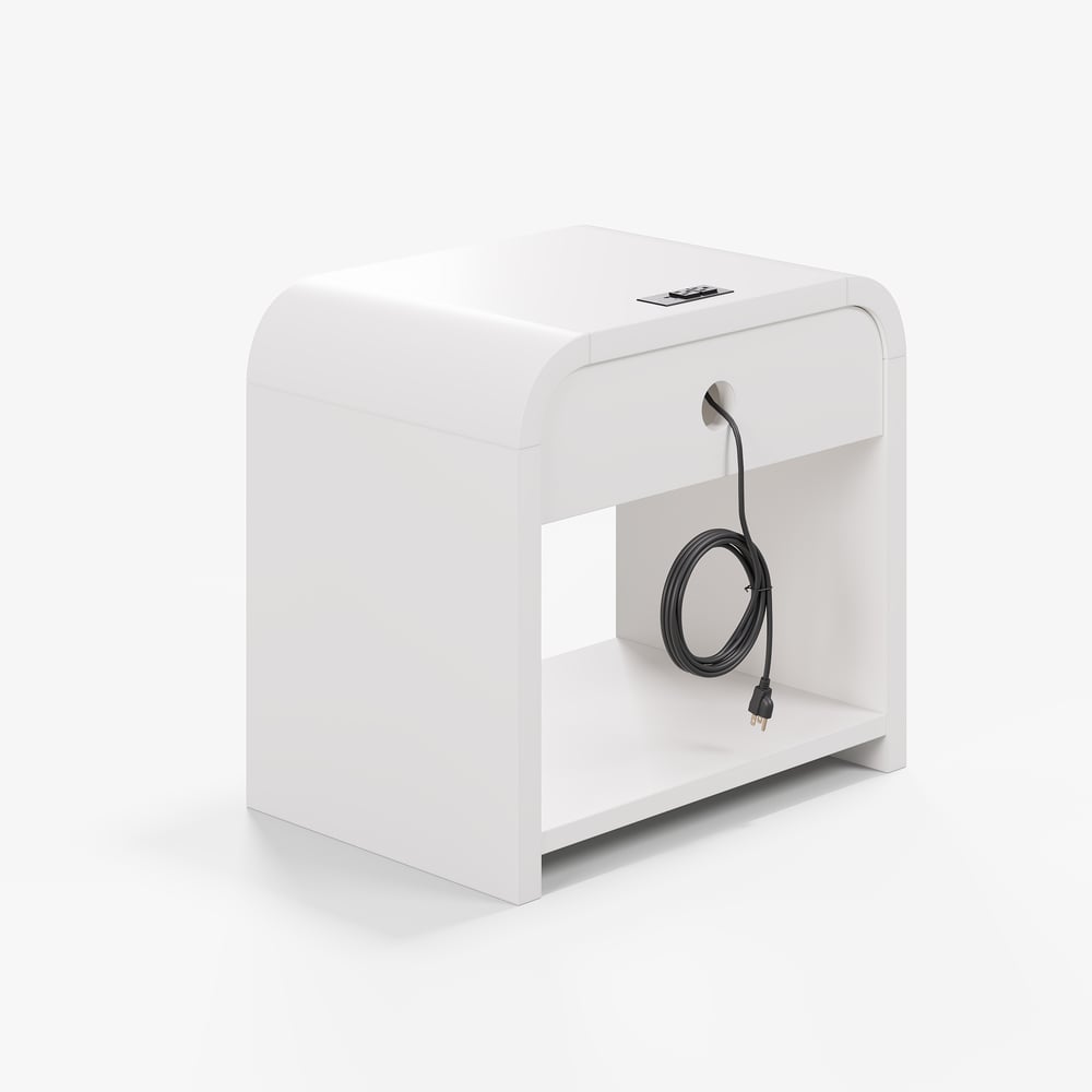 26" Fluted Wide Waterfall Nightstand with Charging Station & Light
