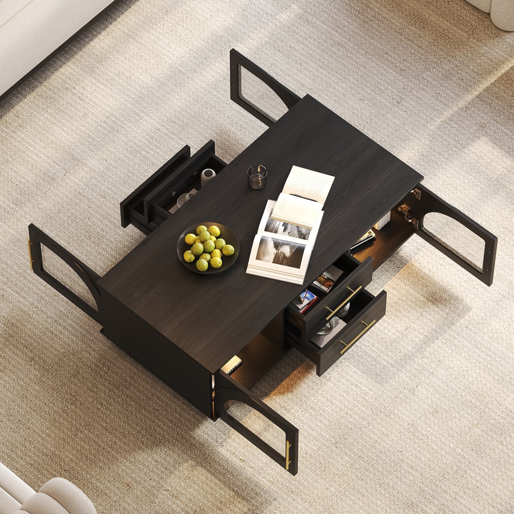 Aeune 47" Arched Glass Doors Coffee Table with Storage and LED