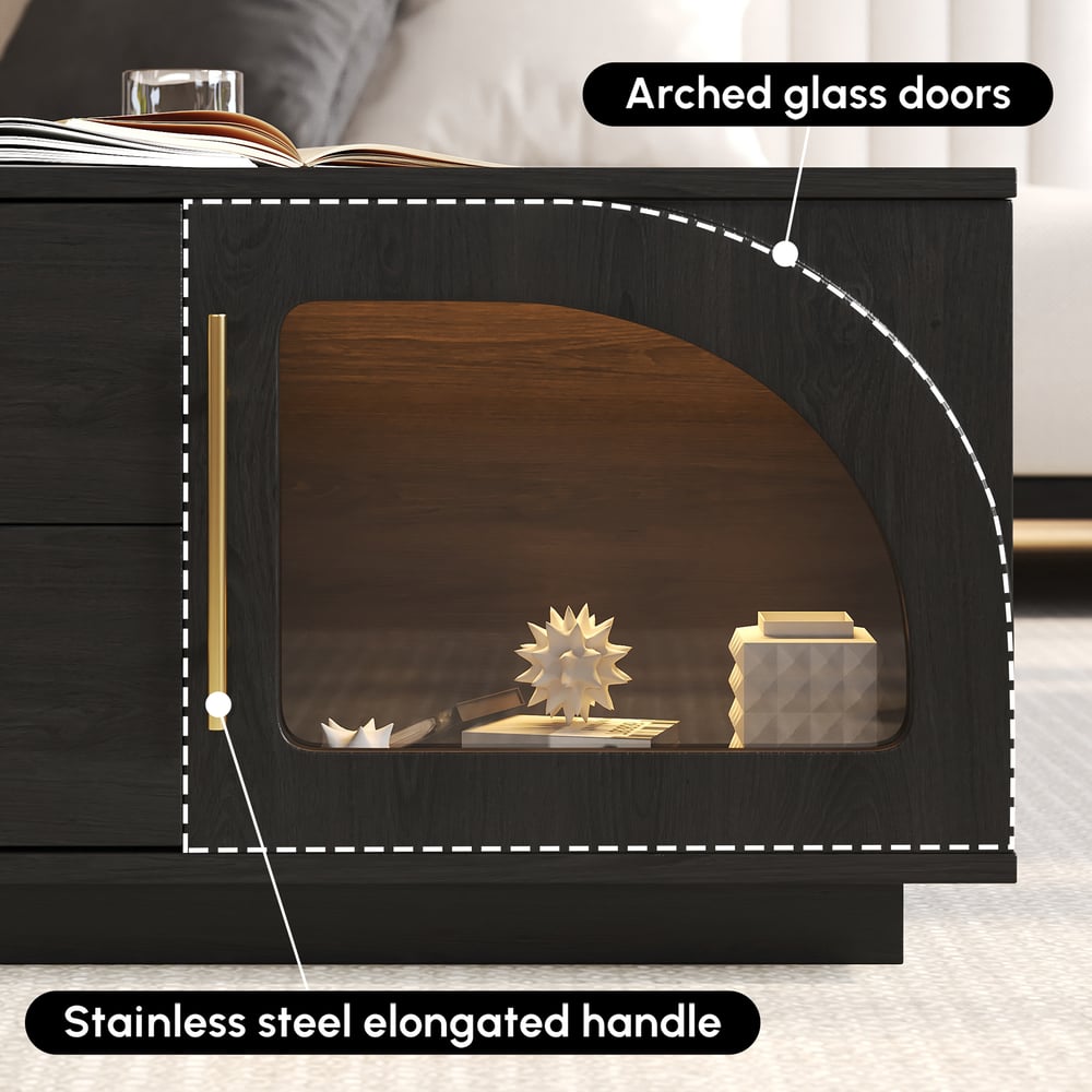 Arune 47" Coffee Table with Arched Glass Door and LED window image