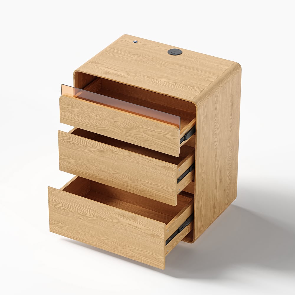 24" Wooden 3-Drawer Smart Nightstand With LED Lighting & Sensor Charging