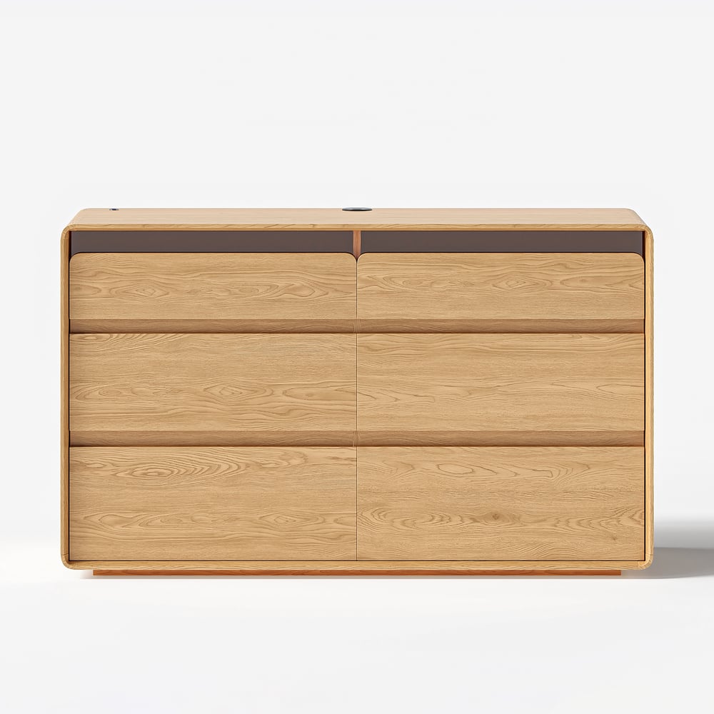 47" Wooden 6-Drawer LED Dresser with Charging Station
