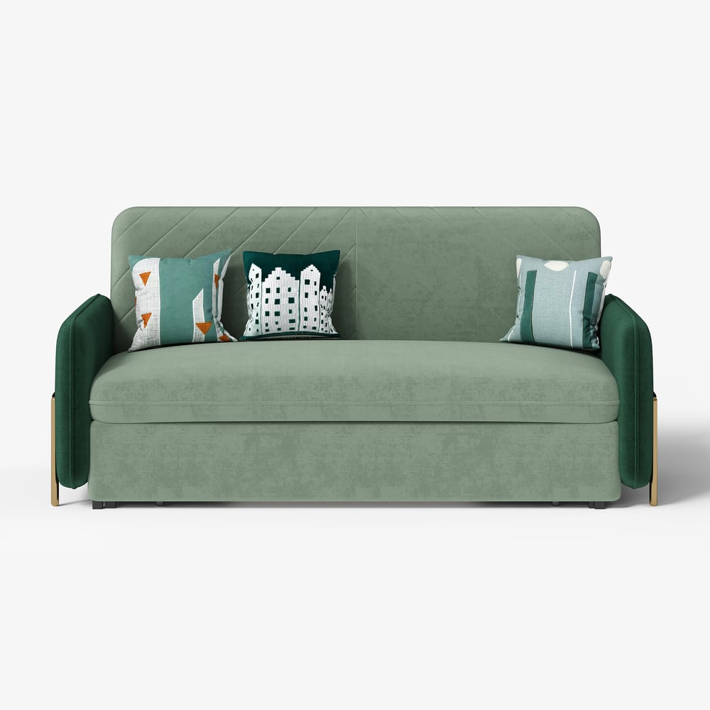 Sofá cama convertible tapizada de 2 plazas en tela terciopelo de 136 cm - verde imagen de ventana
