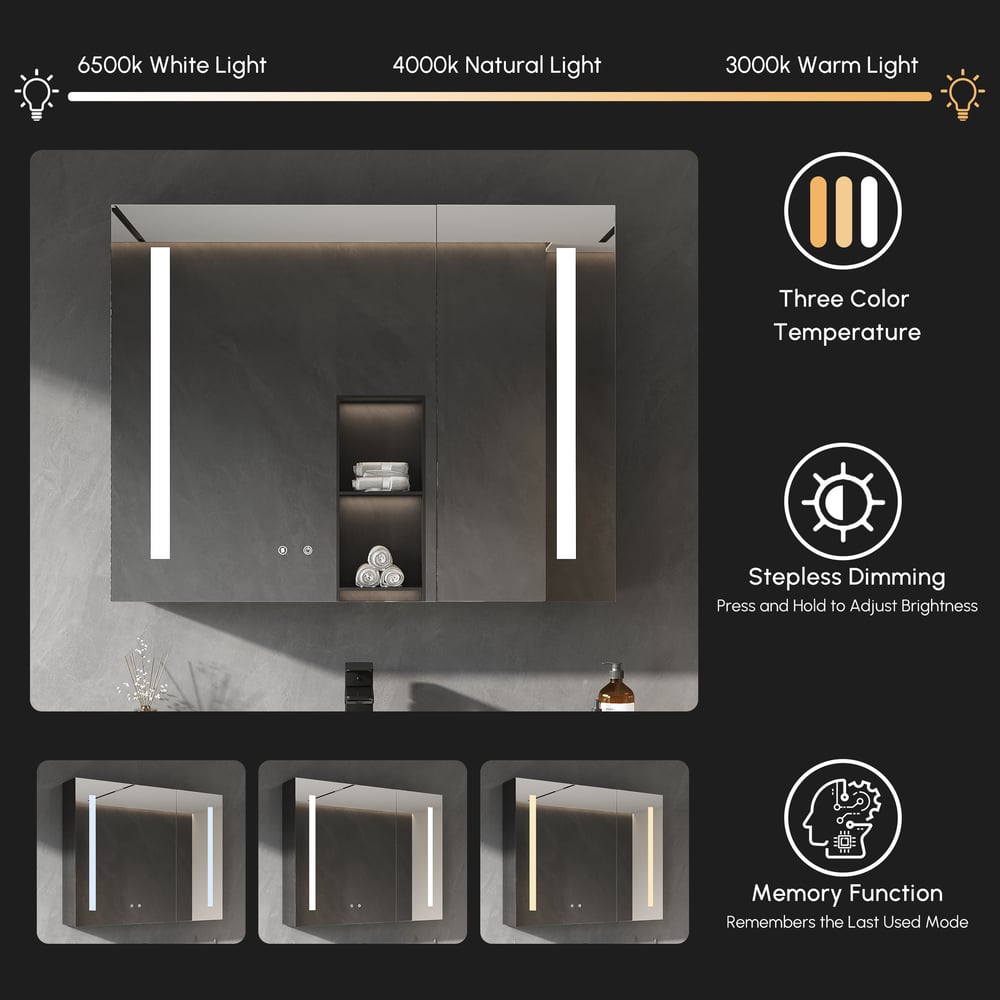 800mm Wall-mount Bathroom Mirror Cabinet with Lights Storage Multi-Function window image