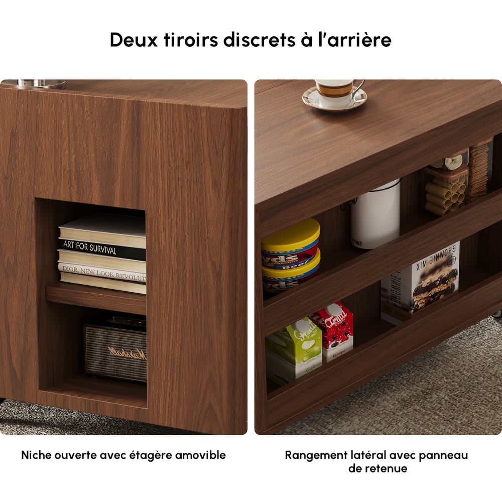 Table basse relevable et extensible avec rangements intégrés - 125 cm image de fenêtre